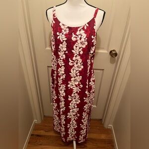 Vintage Hinalea Howen Hawaiian Sleeveless Dress Hibiscus Red 100% Cotton Sz L